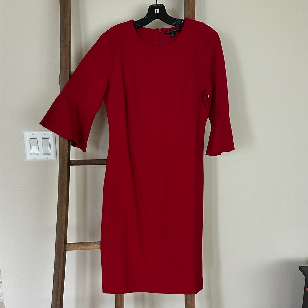 Banana Republic Red Midi Sheath Dress with Bell Sleeves